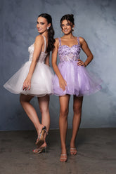 May Queen 2149 Short Sparkle Tulle and Lace Prom Dress